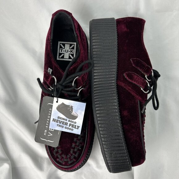 TUK Velvet Viva Mondo Creeper Platform Shoes Size 7M / 9W Burgundy Maroon Red - Picture 1 of 8